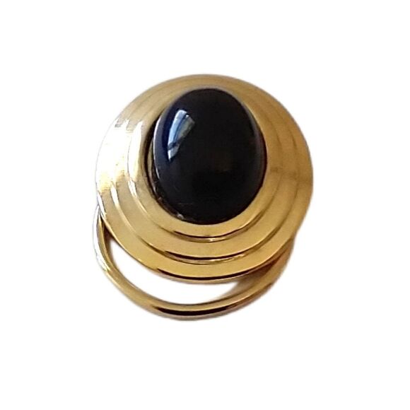 Vintage Scarf Clip Pin Black Acrylic Stone Gold Tone 80s 90s Retro MCM - Picture 3 of 14